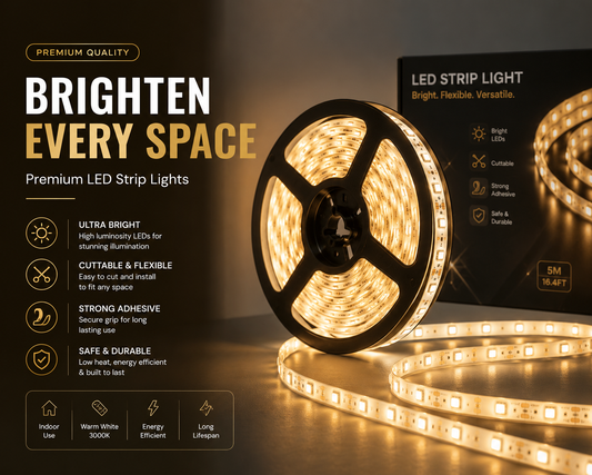 Premium 5m LED Rope Light — Warm White | Room Decor